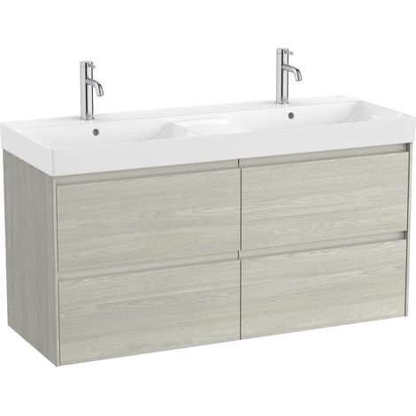 Pack Unik mueble de 4 cajones + lavabo doble ONA - ROCA Color: Roble claro
