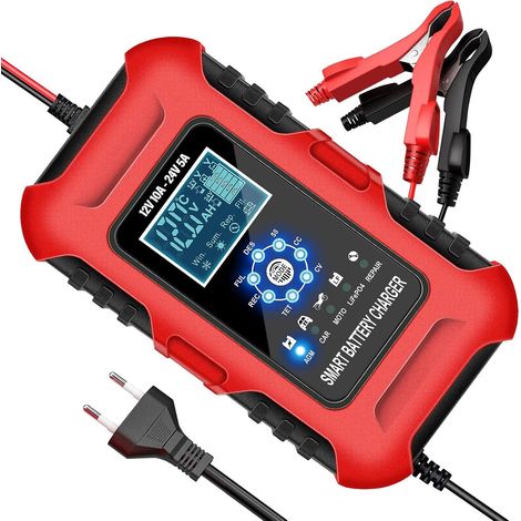 Caricabatteria per auto 10A Caricabatteria intelligente 12V/24V Display LCD per batteria per auto e compensazione della temperatura Caricabatteria per auto con modalità di riparazione per auto e moto (1/5)