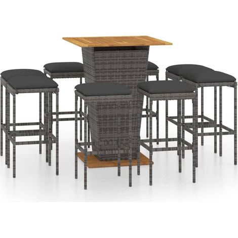 Maison Exclusive - 9-tlg. Gartenbar-Set mit Kissen Poly Rattan Gr
