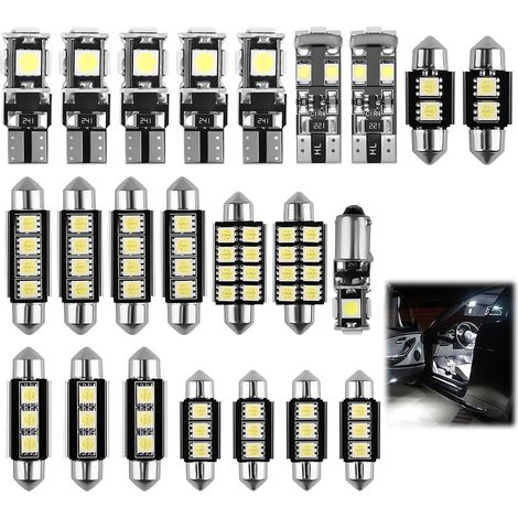 23pcs Bombillas LED Coche Canbus 6500K Blanco Xenón, T10 W5W y C5W Festoon SMD 12V sin Error para Interior, Plafón, Maletero, Puertas, Guanteras y Luz de Matrícula (1/5)