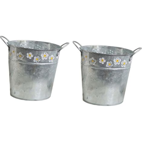 Lot De 2 Seaux À Fleurs Rustiques en Fer avec Poignées Décoration Dintérieur pour Le Jardinage Les Bonsaïs Les Plantes Succulentes Et Les Petites Fleurs (1/5)