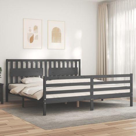 Massivholzbett mit Kopfteil Grau 200x200 cm (1/5)