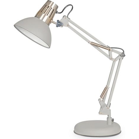 lampe articulée grise E27, idéale pour l'éclairage de bureau et d'étude, réglable pour diverses positions et besoins de lecture.