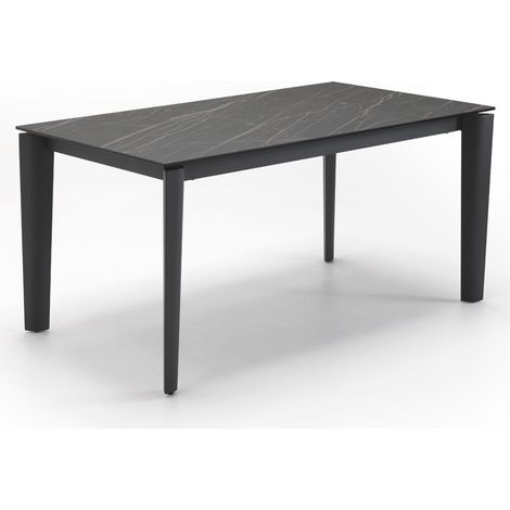 Tavolo allungabile Horus con piano in ceramica su vetro marmo portoro nero e struttura in metallo antracite 160-240 cm - Design Moderno (1/3)
