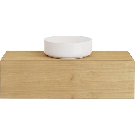 Meuble de salle de bain suspendu en bois de mindi avec vasque à poser ronde en céramique - 95 cm - TIDORE (1/4)
