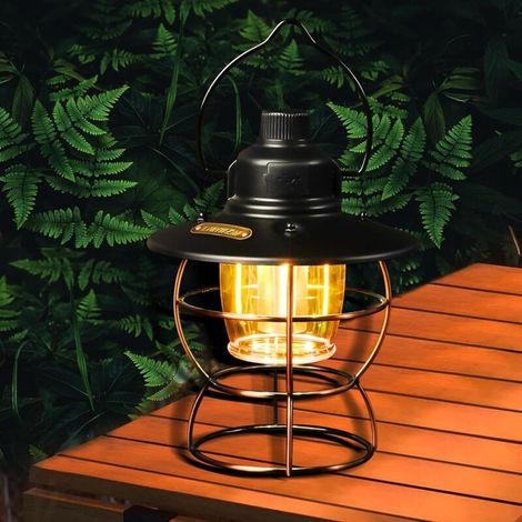 Wiederaufladbare LED-Campinglampe mit einstellbarem Dreifarbenlicht – 4800 mAh Akku, USB-Ladefunktion. Vintage-Campinglaterne mit wiederaufladbarer Glühbirne, tragbare und leichte Outdoor-Laterne für 