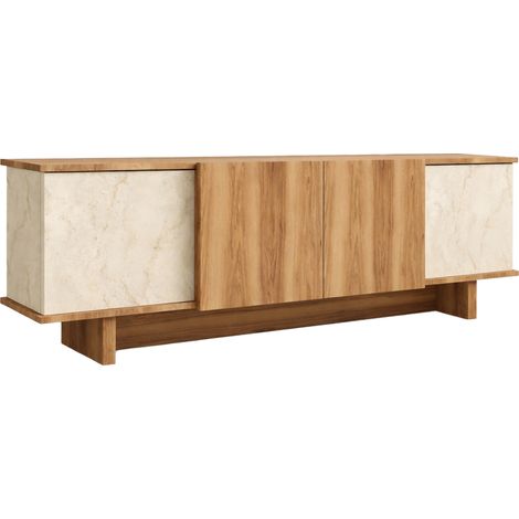 Mobile Porta tv Clusone, un Ripiano, 4 Ante, 4 Vani, 180x33x50h cm Beige Marmo