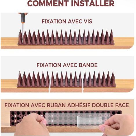 Pic Anti Pigeon - 5.7 M - Pour Balcon Gouttière Rebord Fenêtre - 20 Pièces - Brun (1/5)