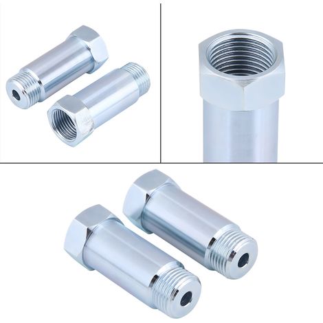 Lot de 2 entretoises droites de rallonge pour sonde lambda O2 tous véhicules acier inoxydable argenté 55x22 mm M18x1.5 (1/5)