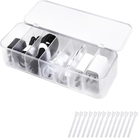 boîte de rangement pour câbles de données -Avec couvercle -Organisateur de bureau -Blanc (1/5)