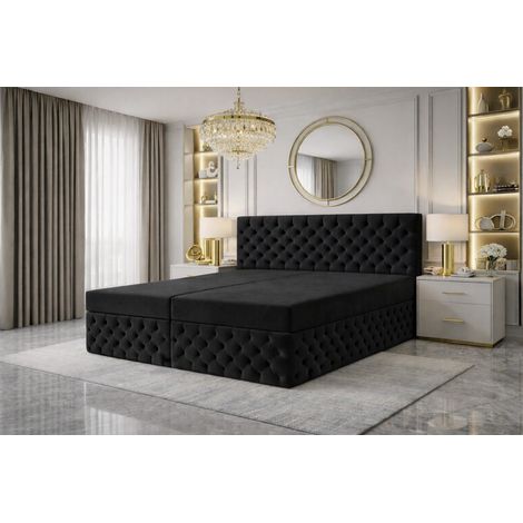 Lit Boxspring Figo Iii - Noir - 180x200 Cm - Matelas à ressorts ensachés - Confortable - Lit Double (1/4)
