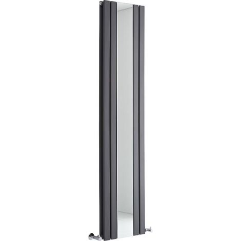 Milano Icon Anthracite Vertical Column Double Panel Radiator with Integral Full Length Mirror - 1800mm x 385mm (1/5)