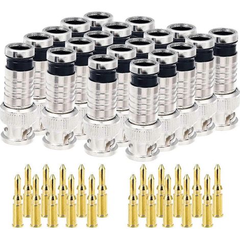 Lot de 20 connecteurs BNC à compression 75 ohms avec broches en cuivre, compatibles avec les connecteurs vidéo externes RG58-59. (1/5)
