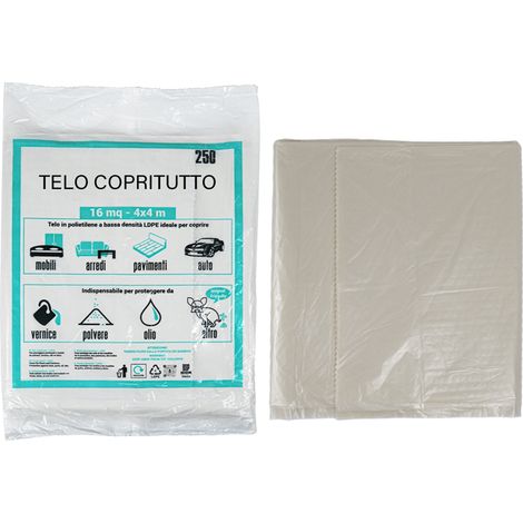 Telo copritutto in polietilene da 16 mq - Copertura protettiva per mobili, arredi, pavimenti, auto - 4x4 metri (1/5)