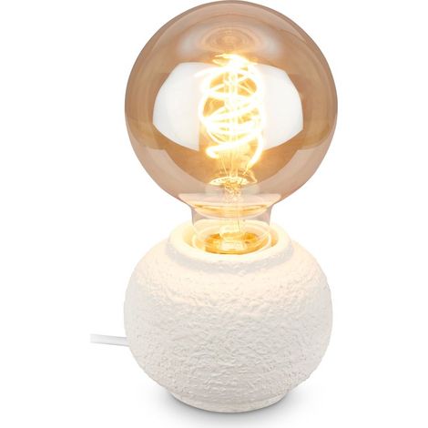 Briloner Tischleuchte Keramikfuß Ø10x8 cm E27 Fassung max. 25W Kabelschalter Weiß - Tischlampe Wohnzimmer Schlafzimmer Flur