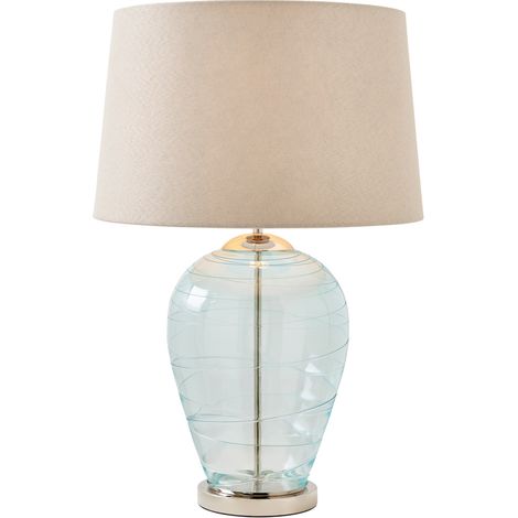 Visconte Sarno Table Lamp Glass Base With Ivory Tapered Shade - Blue, Nickel (1/5)