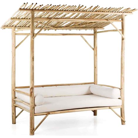 Baldacchino daybed in legno di teak riciclato 120x200cm con cuscini ecù - Okku (1/5)