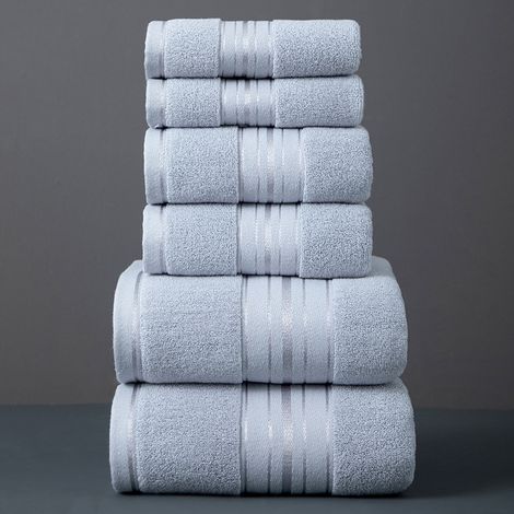 Lot de 8 serviettes en coton visage main bain gris clair (1/5)