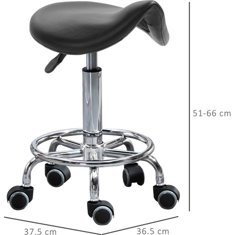 Tabouret réglable en hauteur avec 5 roulettes, assise ergonomique rembourrée en mousse, 36,2 x 37,5 x 51-66 cm, noir (1/5)