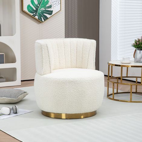 Silla giratoria redonda, tejido polar suave con forma de osito de peluche, respaldo cómodo, estructura resistente color blanco