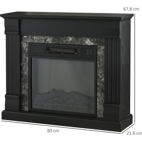 Poêle électrique sur pied avec minuterie, réglage de la flamme et de la température, 80 x 21,6 x 67,8 cm, noir (1/5)