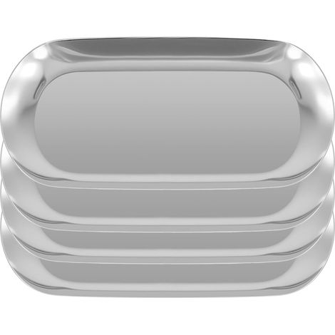 Lot de 4 Plateaux, Acier inoxydable, Surface miroir, 30x12 cm, Rangement bijoux, Cosmétiques, Salle de bain (1/5)