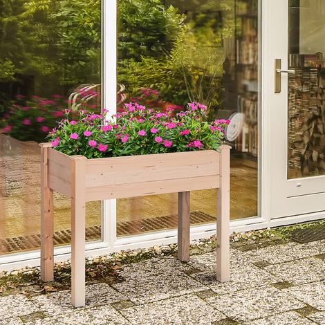 Jardinière surélevée en Bois. Carré Potager sur Pied surélevé. Trous de Drainage. Tissu non tissé. 86x46x76 bois naturel