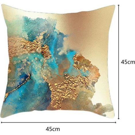 Housse De Coussin - Polyester - Imprimée Paysage Abstrait - Or Et Bleu - 45x45 Cm - 1 Pièce (1/4)