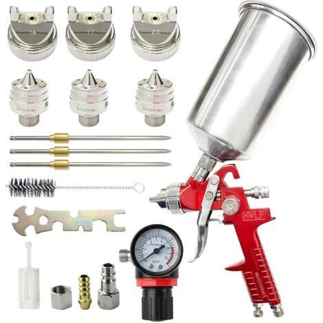 Pistolet à Peinture 1000cc 3 Buses 1.4mm 1.7mm 2.0mm, Pistolet à Pulvérisation à Alimentation par Gravité avec régulateur d'air (Rouge) (1/5)
