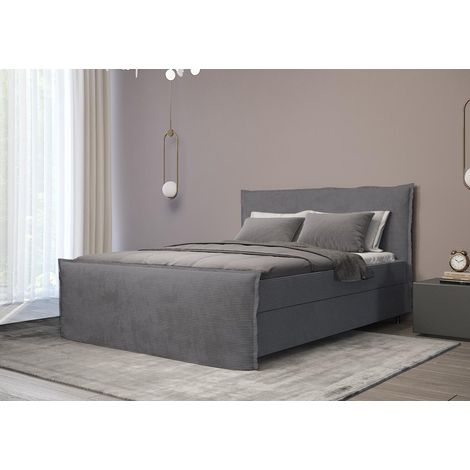 Lit Boxspring Boro - Gris Clair - 200x200 Cm - Lit Avec Rangement - Lit Moderne - Matelas À Ressorts Bonnell (1/5)