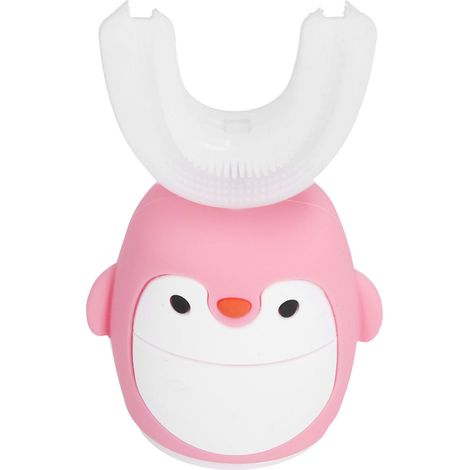 Enfant Brosse à Dents Électrique Dessin Animé Mignon Nettoyage U Forme Hygiène Bucco-Dentaire Outil Rose (1/5)