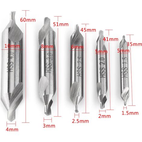 CCYKXA 5pcs Center Drill Bit Double Ended Drill Bit 60 Degree 1.5/2.0/2.5/3.0/4.0mm (1/5)