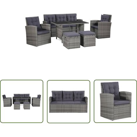 Salon de jardin 6 pcs Contemporain, Ensemble repas de jardin, avec coussins Résine tressée Gris OIB5805E (1/5)