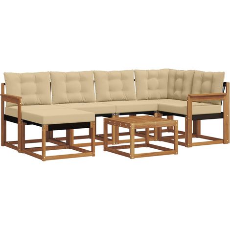 Outdoor Sofa Set with Cushion 7 pcs Natural and Beige vidaXL