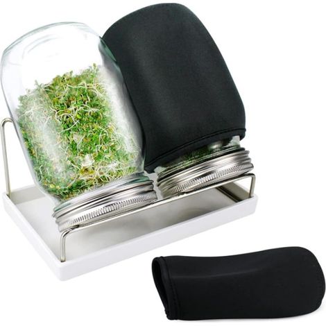 Kit de germinación de granos de 900 g con 2 bocaux, una pelle de ventilación y drenaje, para la luzerne, les haricots mungo, les micro-pousses et les semis. (1/5)