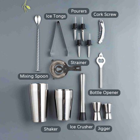 Kit per cocktail, set di utensili da bar, shaker per cocktail in acciaio inossidabile resistente, versatile per miscelare bevande, 14 pezzi/set. (1/5)
