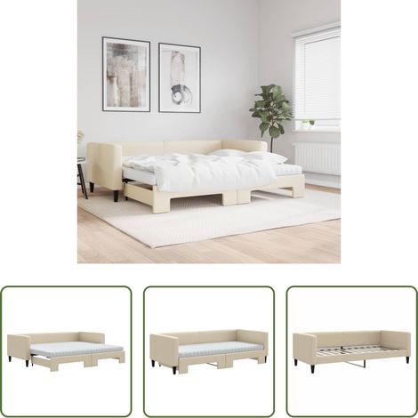 vidaXL Sofa-Bett - Tagesbett Ausziehbar mit Matratzen Creme 90x200 cm Stoff (1/5)