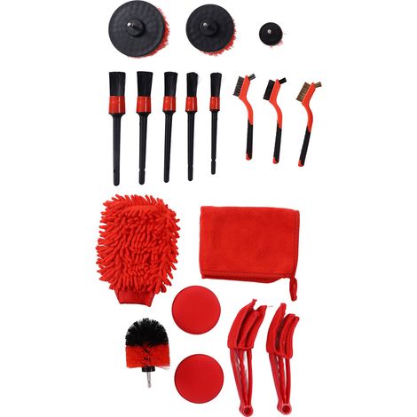 Kit de nettoyage auto 18 pièces comprenant perceuse, brosses et accessoires pour jantes, intérieur et extérieur (1/5)