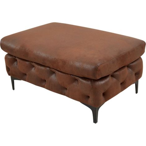 Pouf VELENA marrone – Pouf barocco in microfibra con struttura in legno massello