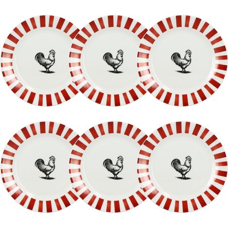 Lot de 6 assiettes à dessert en porcelaine, COCORICO