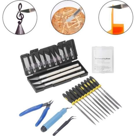 Kit d'outils pour imprimante 3D - - 13 outils de coupe - 10 limes - Pince à épiler - ABS et acier rapide (1/4)