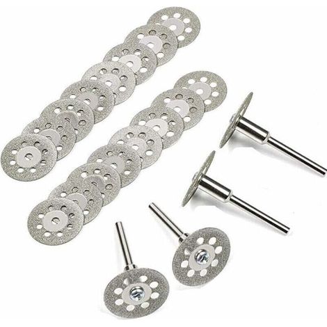 Disque Diamant de Coupe, 20Pcs 22mm Diamant Mini Disques à Tronçonner avec 4 Pièces Mandrins Tiges pour Disques Rotatifs pour outils rotatifs verre gemmes Disques de coupe,de (1/4)