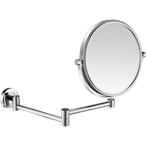 Miroir Grossissant Mural x3 - Miroir Extensible Salle de Bain - Bras Long - Double Face - Cadre Épais et Robuste - Chrome,Diamètre 20cm