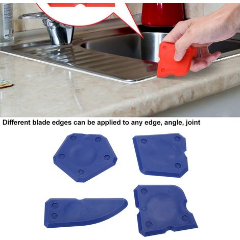 Lot de 4 outils de jointoiement silicone racleur mastic vitrier pour étanchéité lissage joint bleu (1/5)