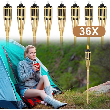 Wolketon Bambus Gartenfackel, 36er Set Bambusfackeln Fackel,  Outdoor Fackeln mit Ersatzdocht, Öllampe Wegleuchte, Höhe: 90 cm