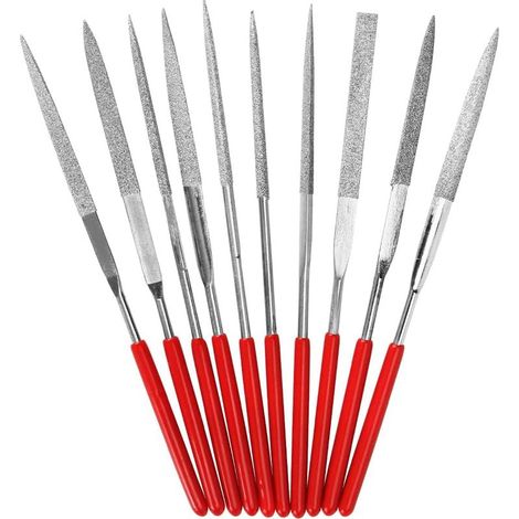 Set kleiner Diamantnadelfeilen 140 mm x 3 mm, 10 verschiedene Mini-Nadelfeilen in unterschiedlichen Ausführungen, mit präziser Diamantbeschichtung. (1/5)