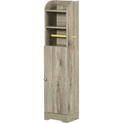 Meuble bas de salle de bain 1 étagère supérieure ouverte 2 compartiments et 1 placard 23 x 18 x 100 cm gris (1/5)