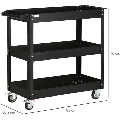 3-stufiger Werkzeugwagen, 4 Rollen, Stahl, 83B x 35,3T x 76H cm, Schwarz (1/5)