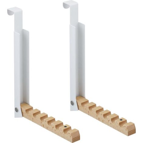 Klappbarer Türhaken für 6 Kleiderbügel – Metall & Holz – Weiß – 2 cm Türstärke (1/5)