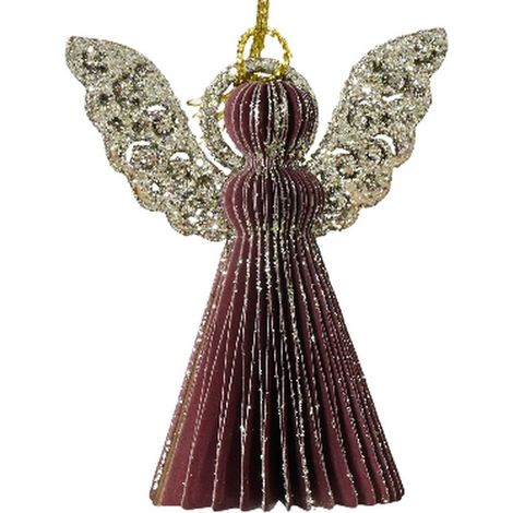 Kaemingk – Ange de Noël pliable avec ailes pailletées en papier rouge châtaigne, Ø 6 cm